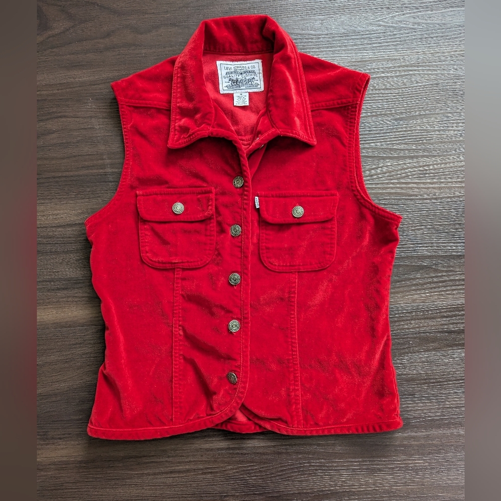 Vintage 90s Levi's Red Velvet Indie Vest Western Goth Medium